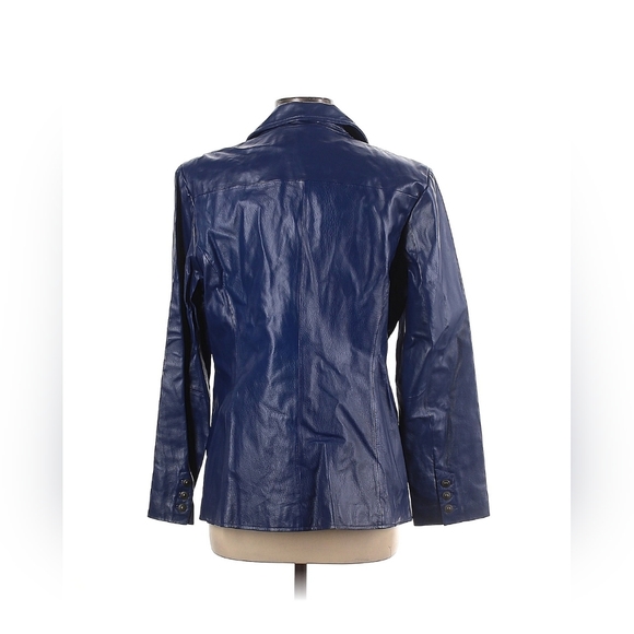 NEW Vintage Denim &Co Women's L Blue 100% Leather Jacket Blazer Long - Picture 2 of 6